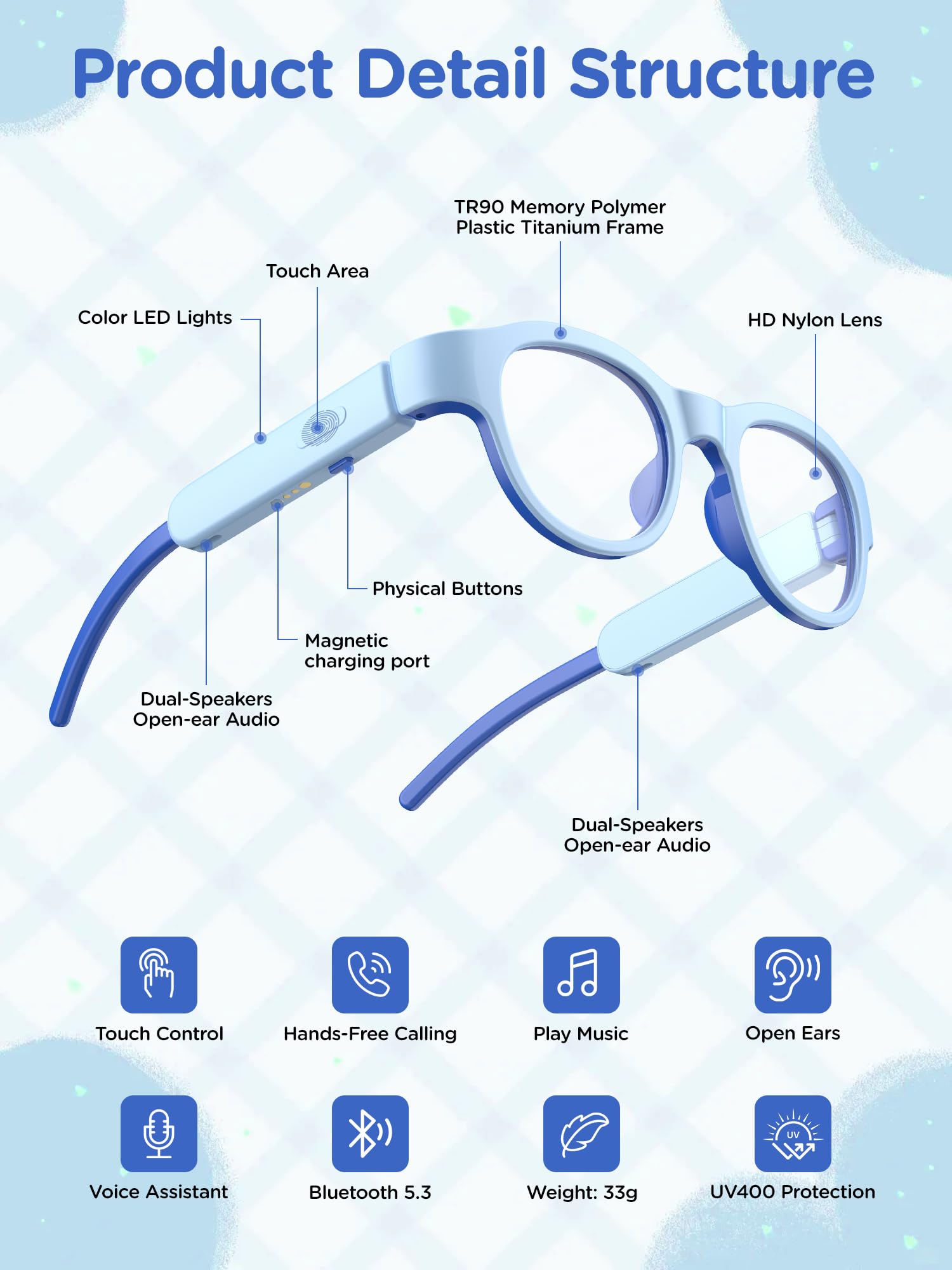 Smart glasses RGB 7-color lighting demonstration for kids